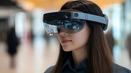 Woman Using AR Headset, Futuristic Technology