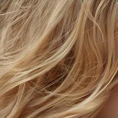Fototapeta premium Attraktive Frau mit langen, blonden Haaren. Natürliches Aussehen, sanftes Lächeln. Seitenansicht oder Frontalaufnahme. Helle, freundliche Ausstrahlung. Geeignet für Beauty, Mode und Lifestyle
