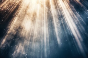 Golden sunbeams shine through the clouds, enhancing the beauty of the sky with their warm glow, Radiant beams of light bursting through a dark background, suggesting hope and resilience, AI generated