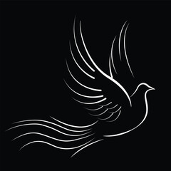 Dove are flying isolated on a black background.
