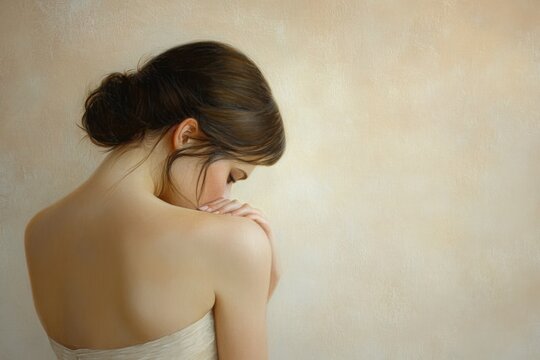 Painting of Pensive Woman with Bare Back