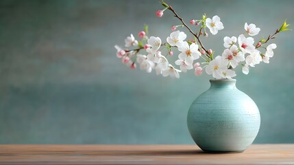 Traditional Japanese ikebana vase, delicate cherry blossoms arranged with precision, reflecting cultural harmony and historical significance, serene ambiance