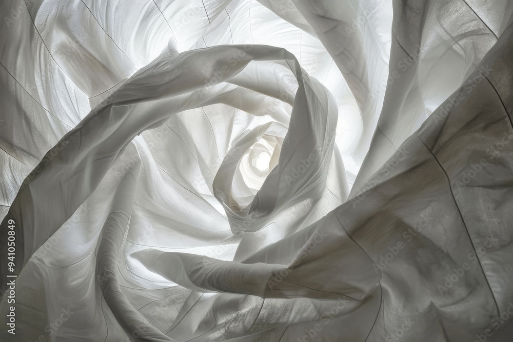 Poster a white fabric elegantly arranged to resemble a delicate flower, showcasing its soft texture and int
