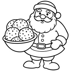Santa Claus with sack a plate of cookies.