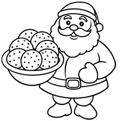 Santa Claus with sack a plate of cookies.