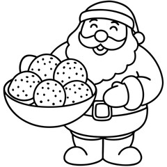 Santa Claus with sack a plate of cookies.