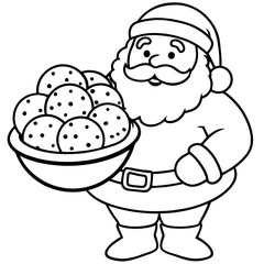 Santa Claus with sack a plate of cookies.