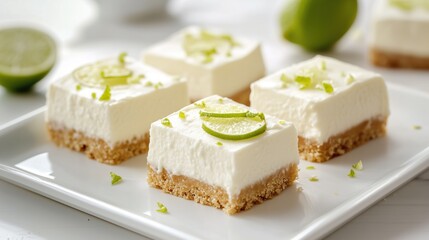 Lime Cheesecake Bars. White kitchen.