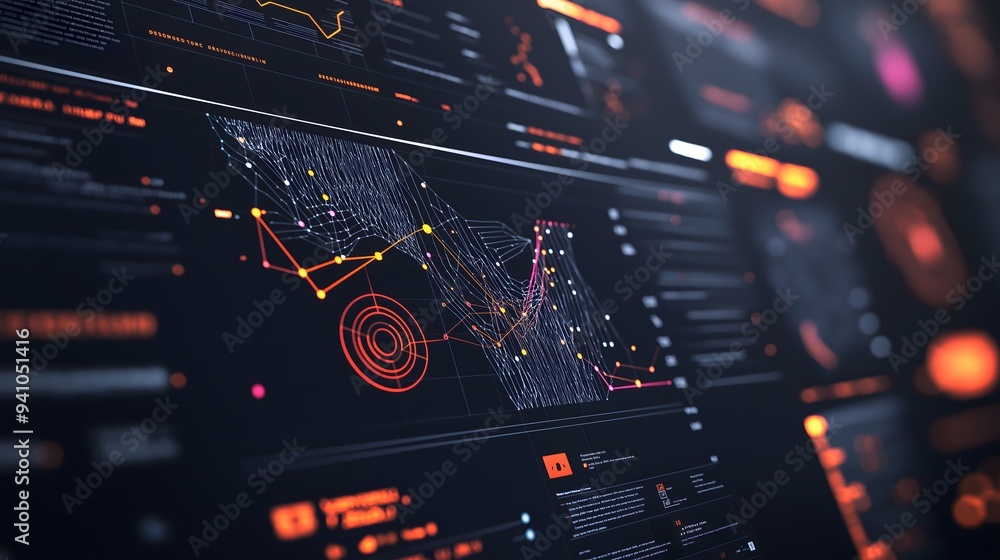 Poster futuristic data analysis display interface