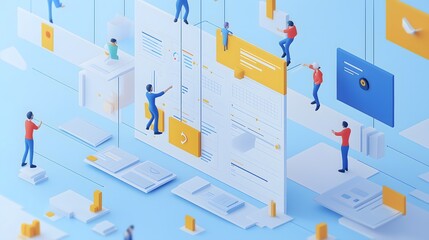 Obraz premium Team Collaboration on Giant Spreadsheet in 3D