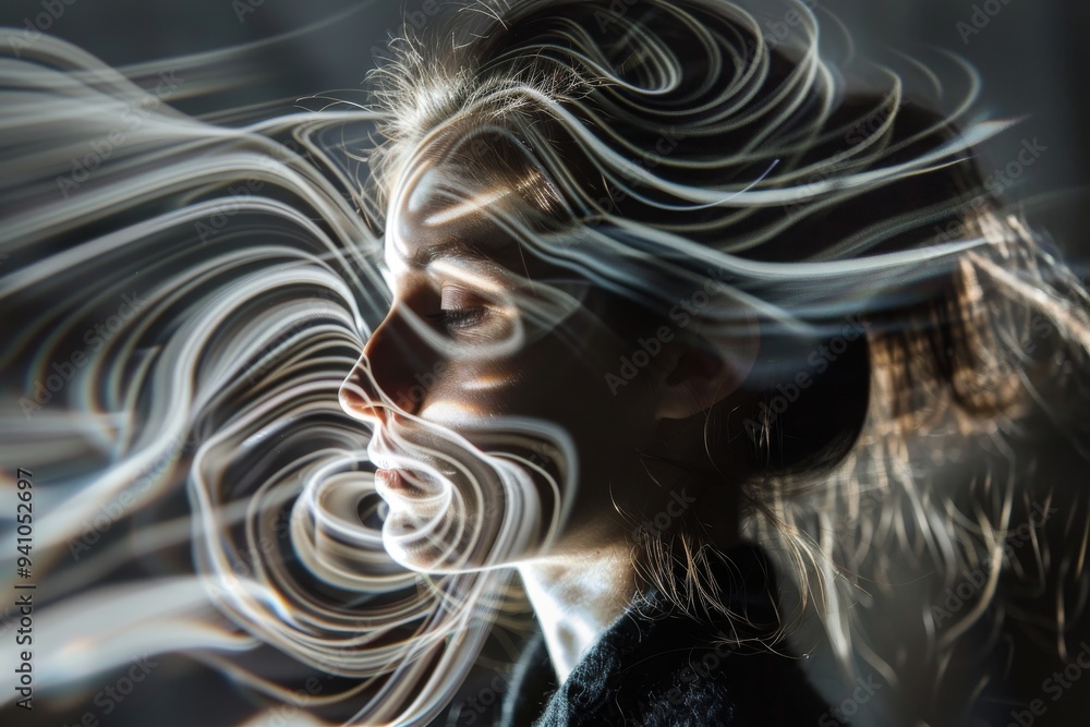 Poster swirling patterns of light and shadow that mimic the ebb and flow of energy within the body, ai gene