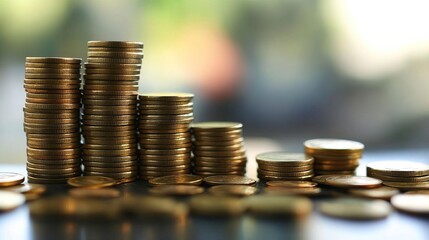 A close-up view of stacked coins representing financial growth and wealth accumulation, perfect for finance-related themes.