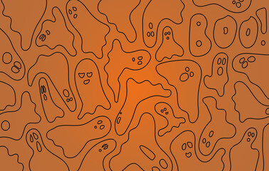 Halloween ghosts seamless pattern line art backdrop illustration design minimal print decor wrapping
