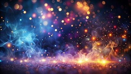 Obraz premium Dark and abstract bokeh background with magical smoke, sparks, and neon lights