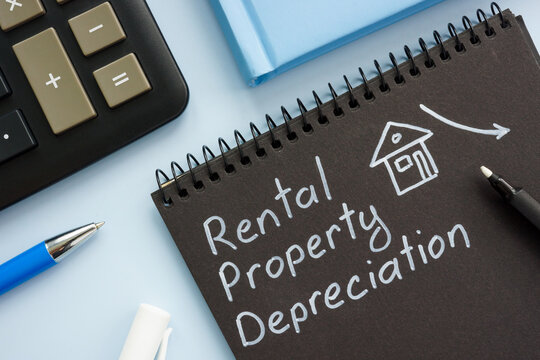 Handwritten note of rental property depreciation in a notebook.