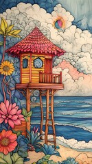 Fantasy Fairy Houses Coloring Page Book