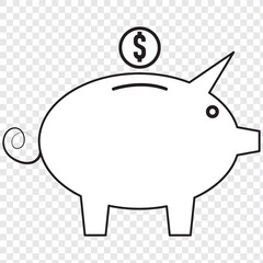 Piggy bank icon symbol shape. Money dollar saving logo sign silhouette. Vector illustration image. Isolated on white background. Eps 10.