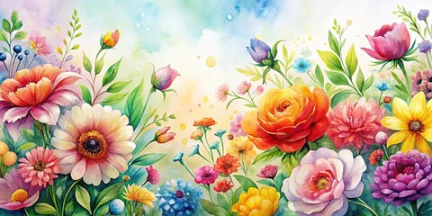 Fototapeta premium Watercolor of vibrant flowers in full bloom