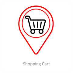 Shopping cart and location pointer icon concept
