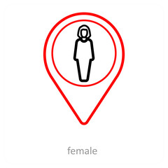 female and location pointer icon concept