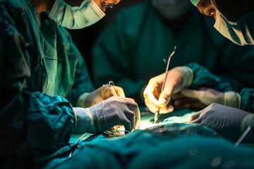 A collaborative effort among surgeons unfolds in an operating room, highlighting their commitment to patient care and surgical excellence, Surgery and medical procedures, AI generated