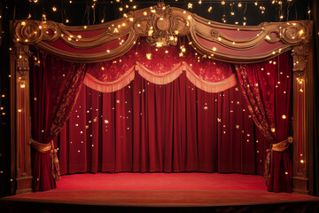 Experience Enchanting Performances at a Puppet Theater Set Against a Red Velvet Background