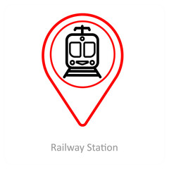 Railway Station and location pointer icon concept