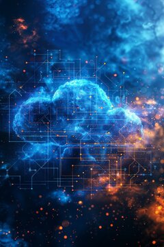 Cloud Computing Technology, Network Connections Visual, Cloud Shape, Cyber Security, Data Storage