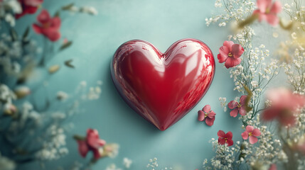 Fototapeta premium Elegant Greeting Card Featuring a Realistic Heart Symbol and Floral Decoration for World Heart Day