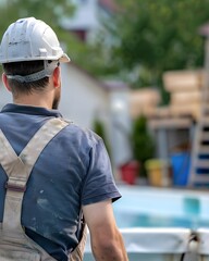 Obraz premium A worker is looking at the swimming pool