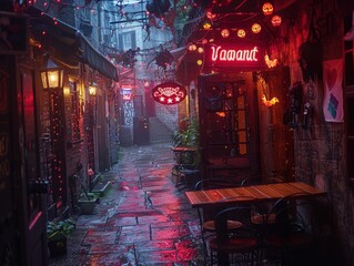 Naklejka premium Spooky Alleyway Decorated for Halloween Night
