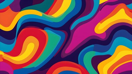 Obraz premium Abstract background of rainbow groovy Wavy Line design in 1970s Hippie Retro style. Vector pattern ready to use for cloth, textile, wrap and other