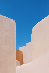 Cycladic Architecture in Emporio, Santorini &ndash; Geometric Shapes Under Clear Blue Sky