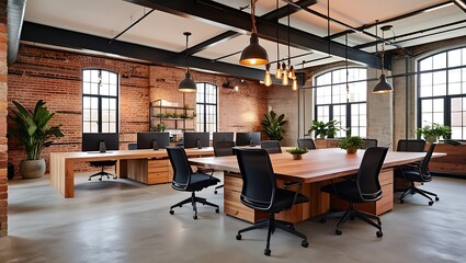 This office design is perfect for those who appreciate the fusion of modern elegance with industrial grit. It offers an inspiring and stylish environment that fosters creativity and productivity.