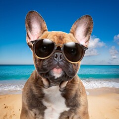 French bulldog on the beach sunglasses