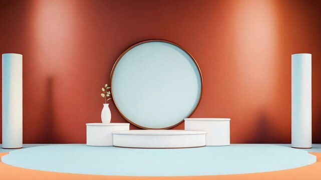 Two white bowls on a pedestal, with a red wall in the background