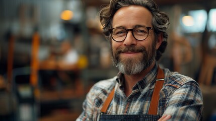 Obraz premium portrait of a man against the background of a garage, workshop,master