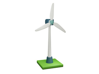 A 3D model of a wind turbine on a green base, symbolizing renewable energy and sustainability. © VectorMine