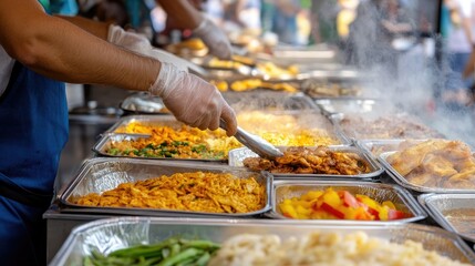 Street food festival with diverse cuisines and crowds enjoying the atmosphere
