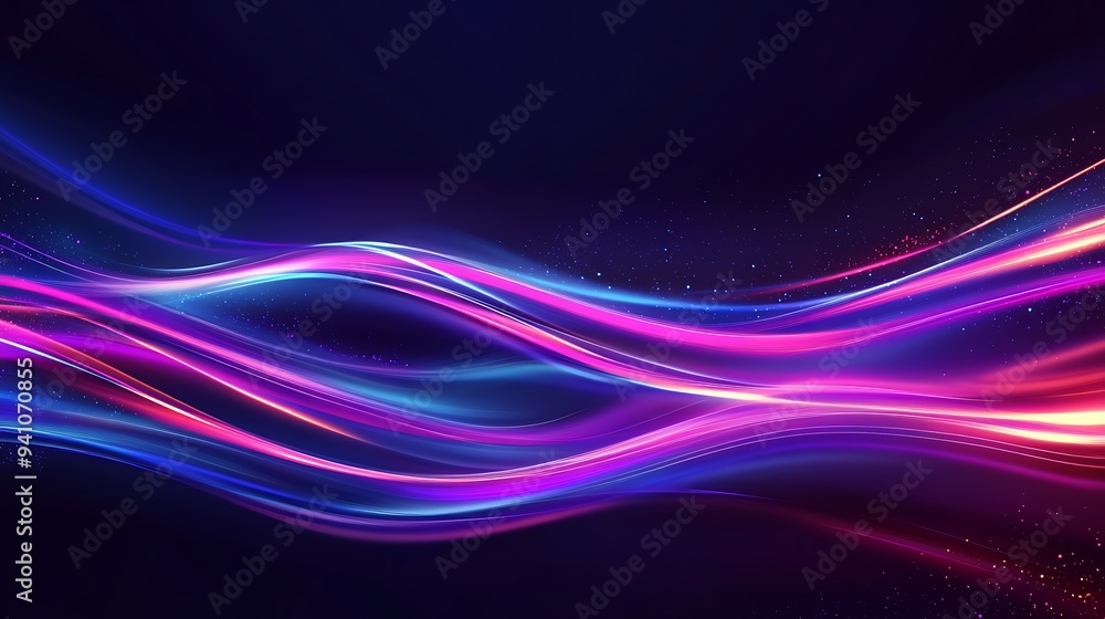 Poster abstract background with colorful glowing lines and particles.