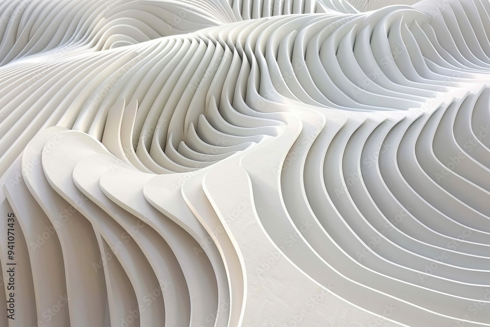 Poster abstract architecture white curving smooth wavy structure background, modern minimalist design