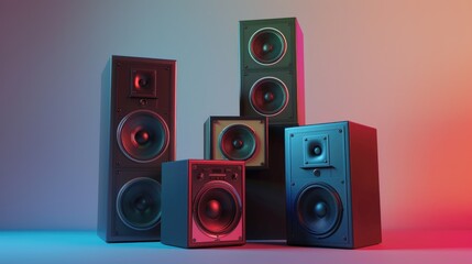 Group of speakers stacked vertically, suitable for event or presentation concepts