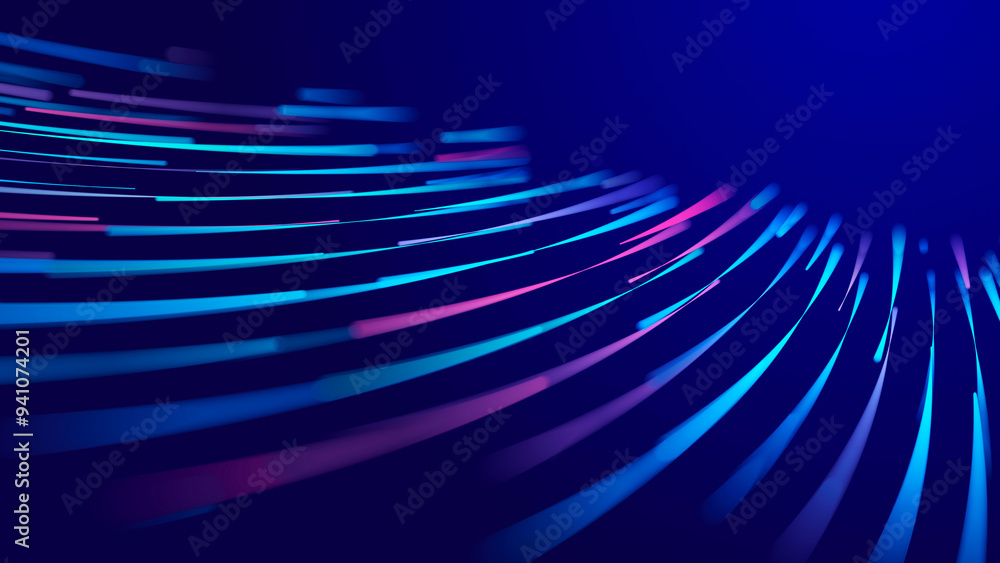 Poster Abstract background of moving lines. Information space strip. Big data visualization. 3d rendering