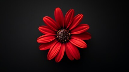 A single bright red daisy in full bloom, spreading vibrant colors on a simple background. The vibrant petals of a single blooming flower highlight the delicate beauty and uniqueness of the flower.
