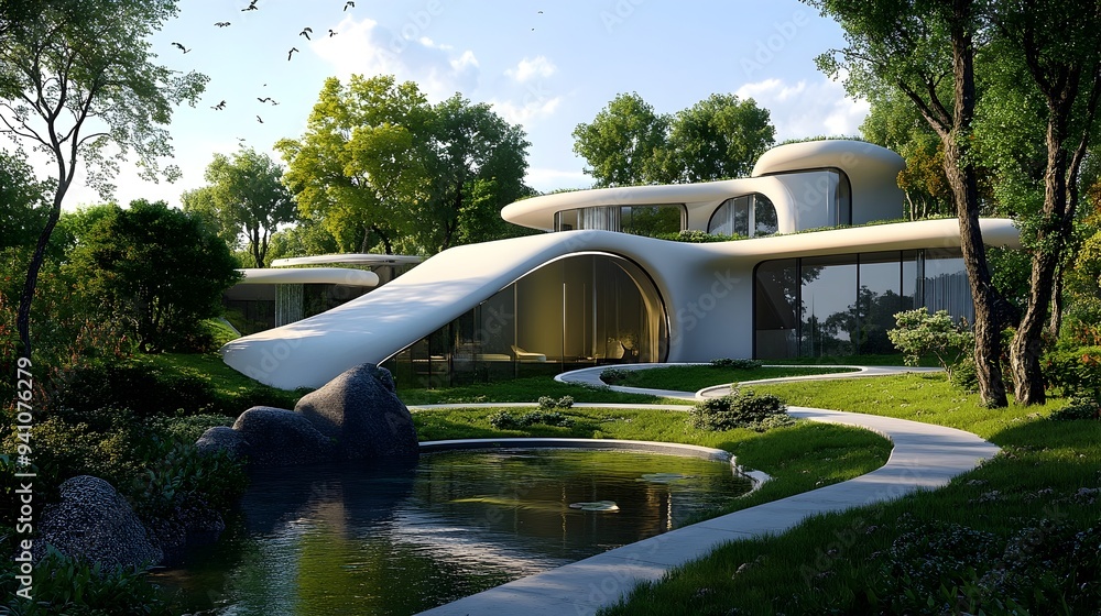 Poster cutting edge modular architecture integrating intelligent green technology and parametric 3d sculptu