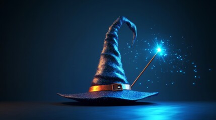 Witch's Hat with Magic Wand and Sparkles.