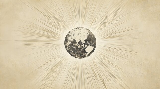Vision of Earth from Space with Light Radiating from Continents, Representing the Universal Praise Given to God by All Nations, Biblical Illustration from Psalm 117