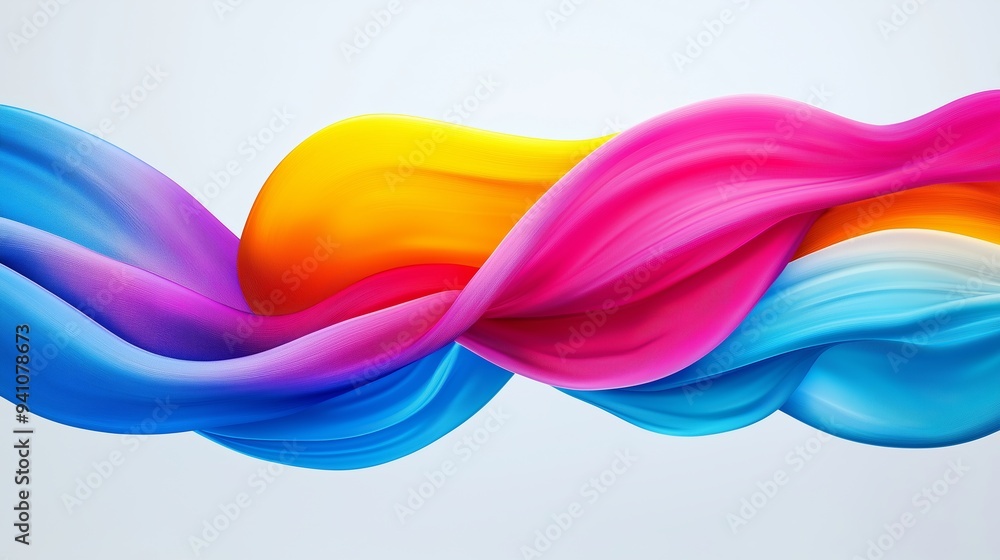 Poster a colorful, curvy line of paint is splashed across a white background. the colors are bright and vib