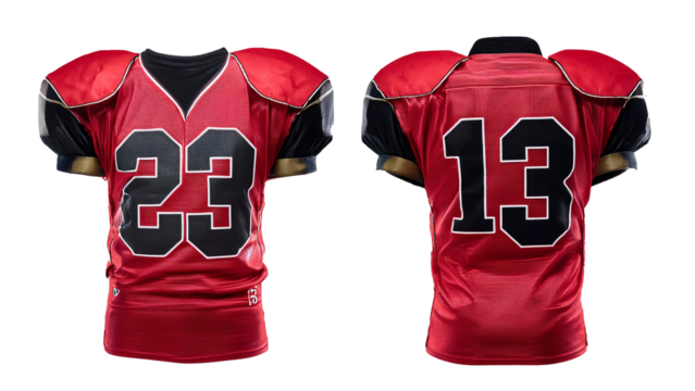 Red and black american football uniform jursey isolated on transparent background