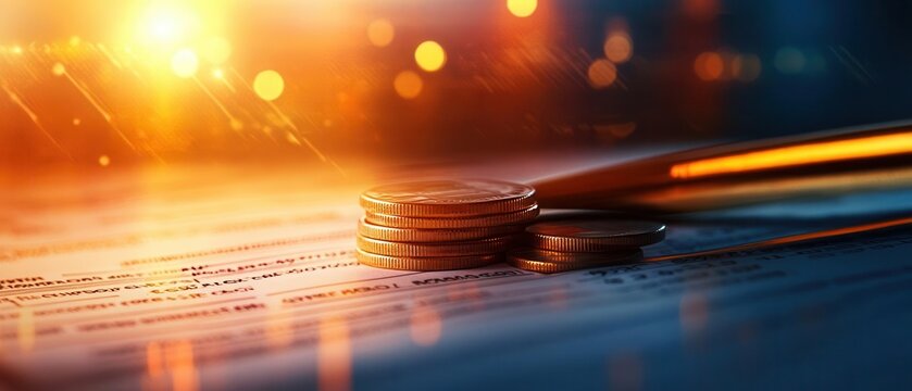 Digital bank statement showing a basic income deposit under the sunset sky, Negative Income Tax, consistent financial support